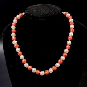 Vintage Faux Traditional and Coral Coloured Pearl Chocker Necklace
